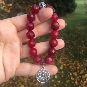 Ruby Red Jade Lotus Stretch Bracelet